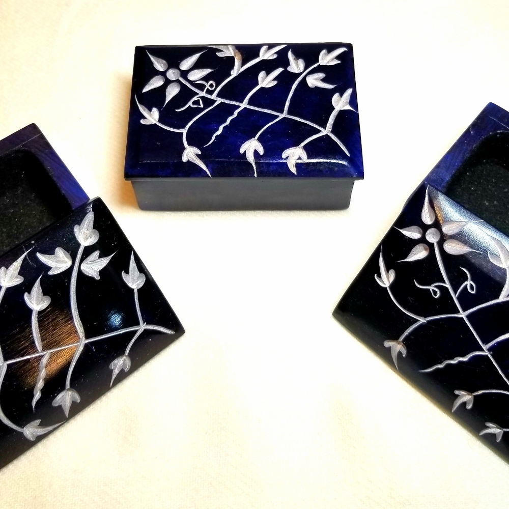 Set of Blue Soapstone Boxes